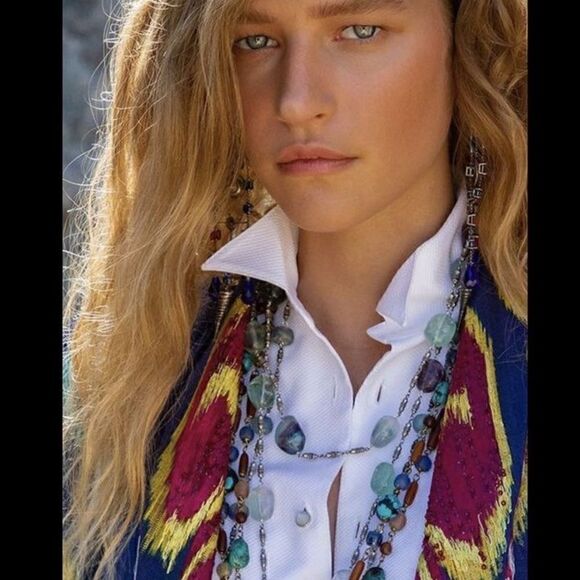 Ralph Lauren Spring 2022 Collection Blue Multi Ikat Print Simra Low Top Sneaker - Picture 6 of 16